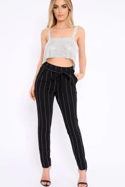 Rebellious Fashion Black Striped Long Wide Leg Trousers - Danniella