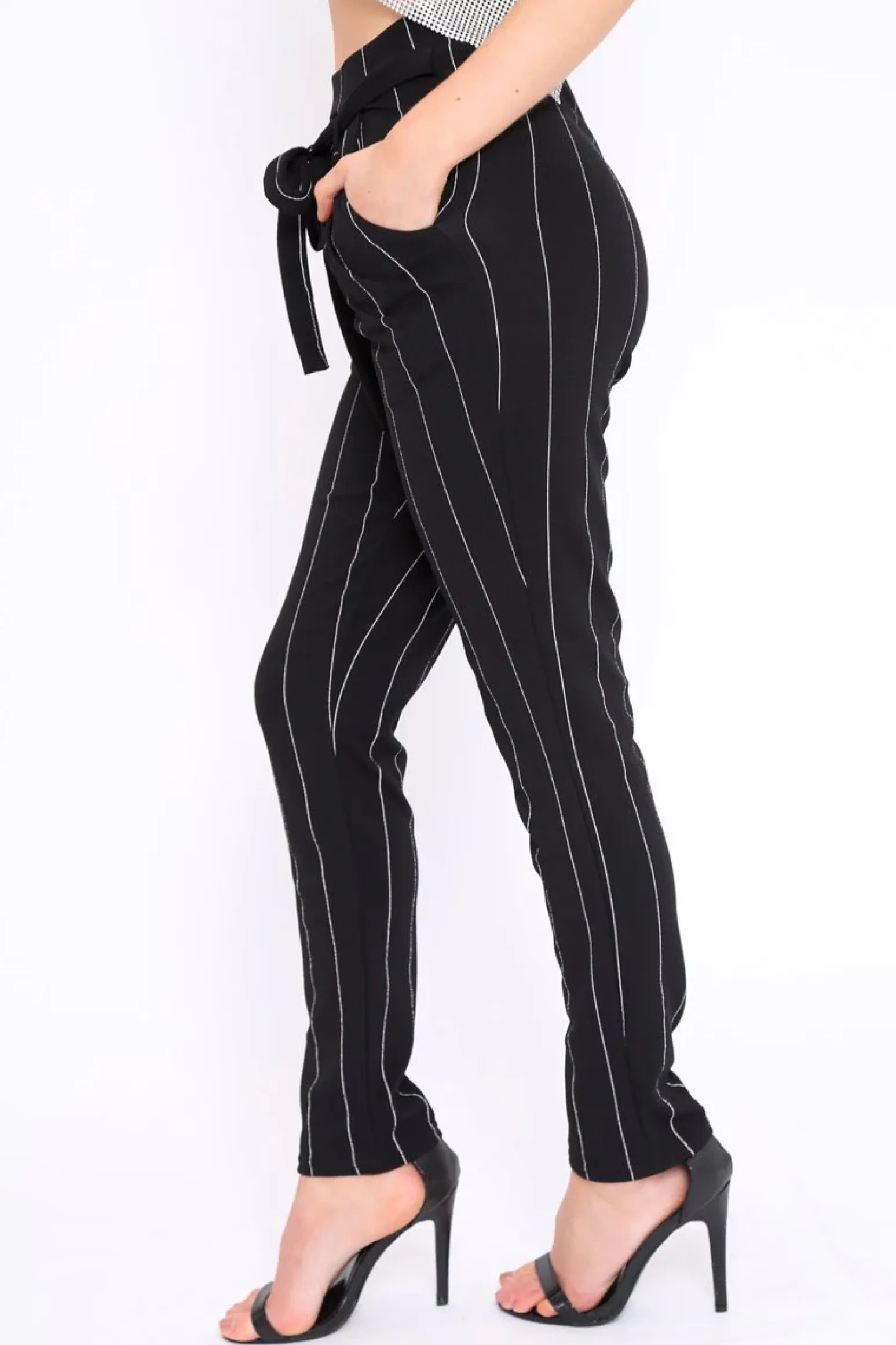 Rebellious Fashion Black Striped Long Wide Leg Trousers - Danniella