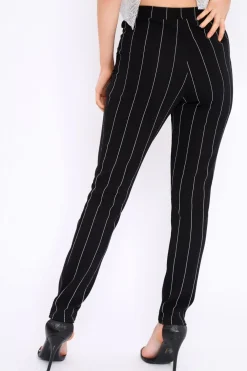 Rebellious Fashion Black Striped Long Wide Leg Trousers - Danniella