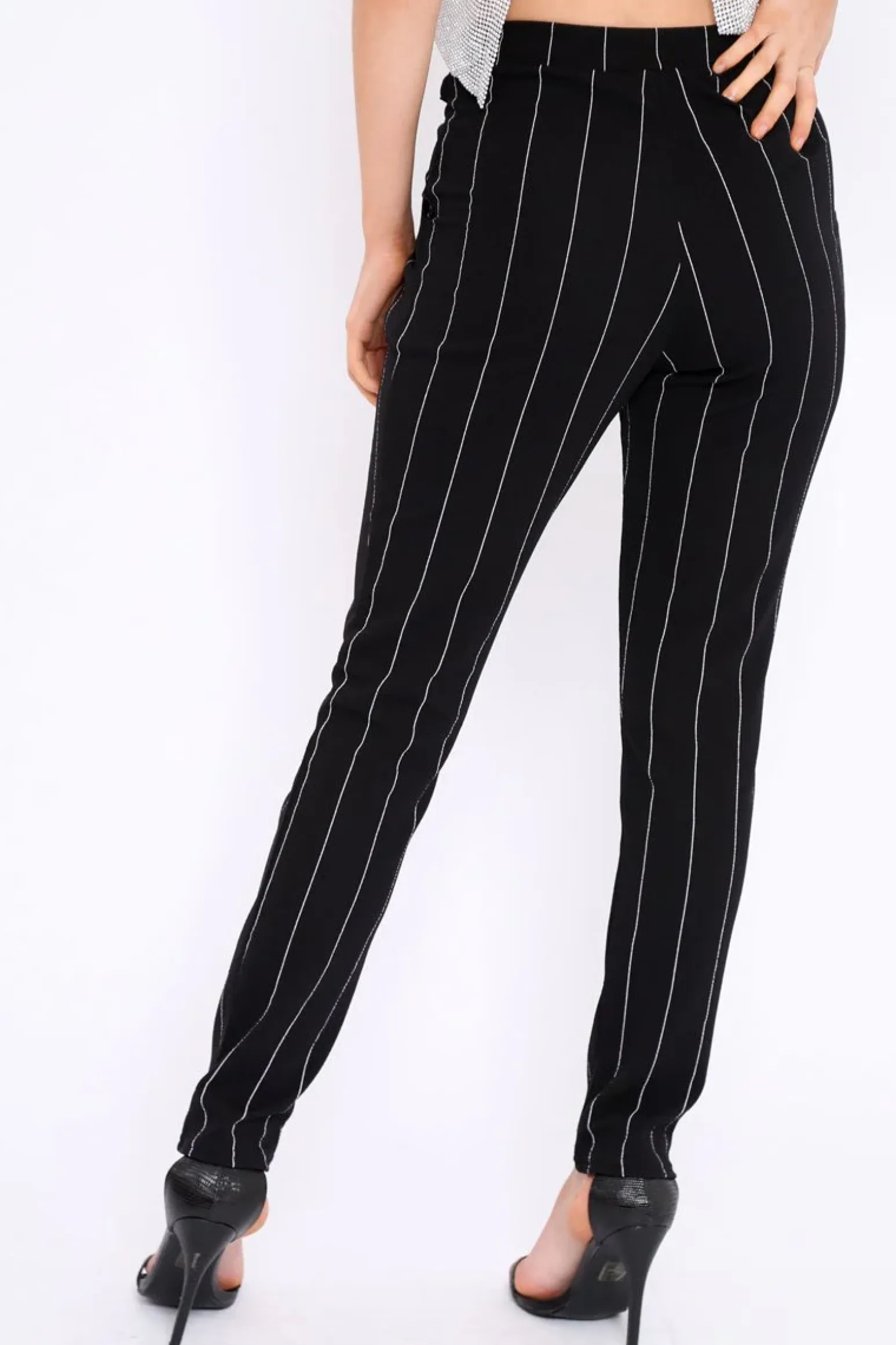 Rebellious Fashion Black Striped Long Wide Leg Trousers - Danniella
