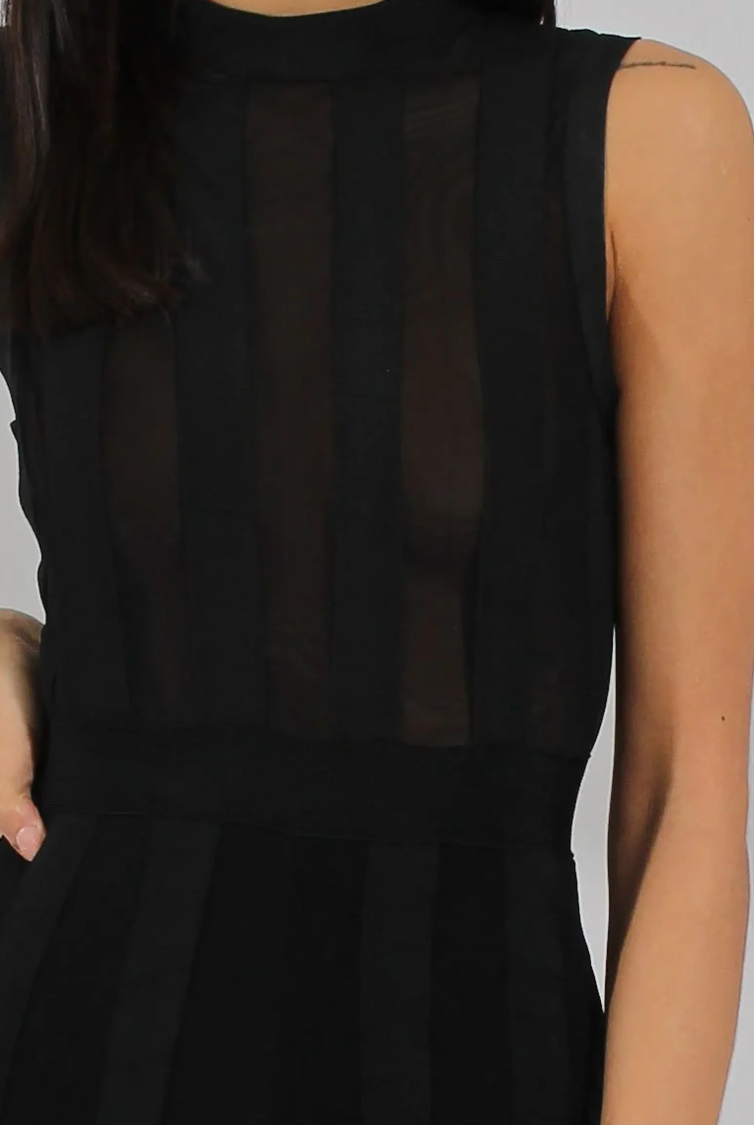 Rebellious Fashion Black Striped Mesh Bandage Jumpsuit - Yara