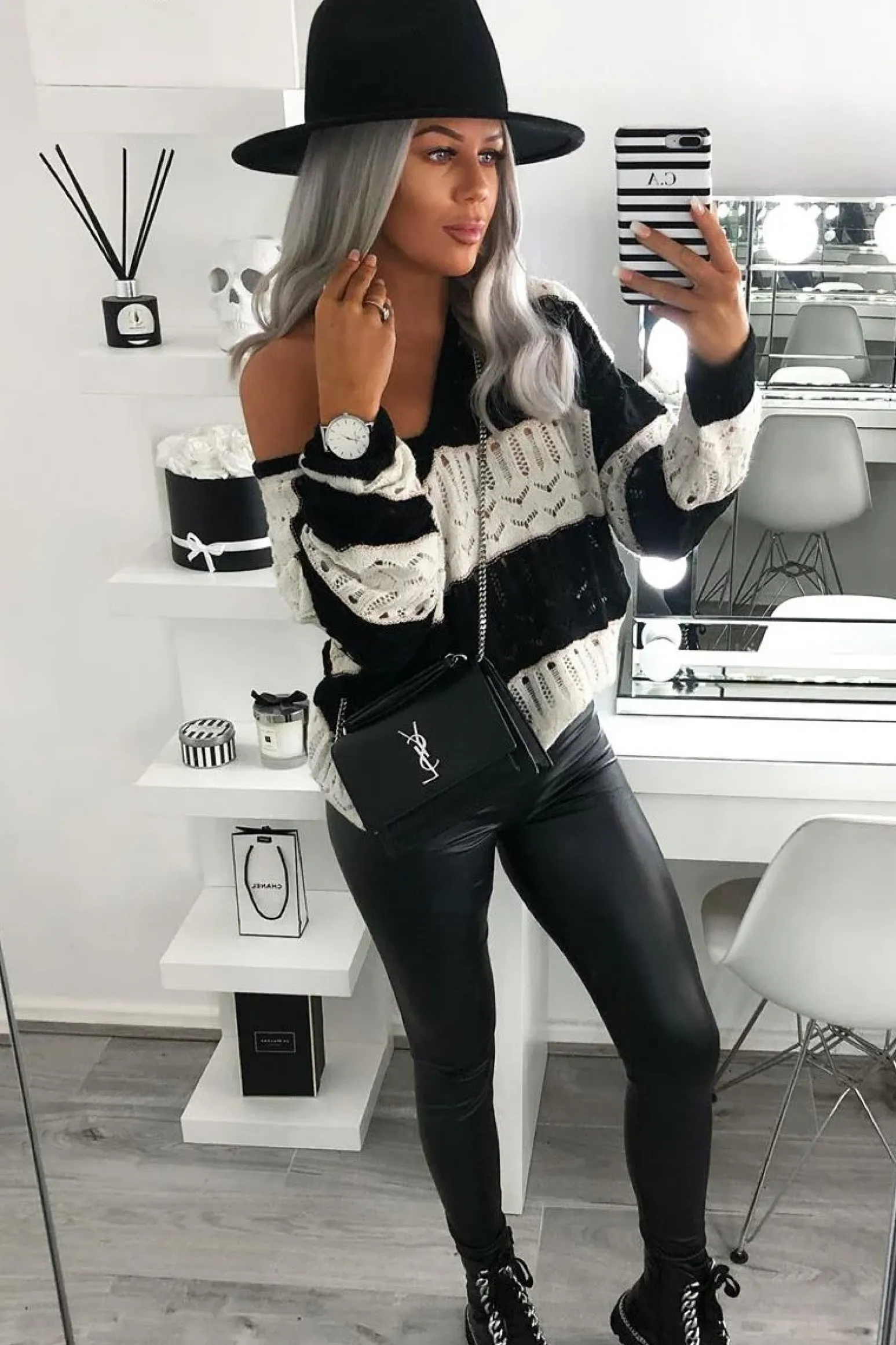 Rebellious Fashion Black Striped Metallic Thread Knit Jumper - Aarolyn