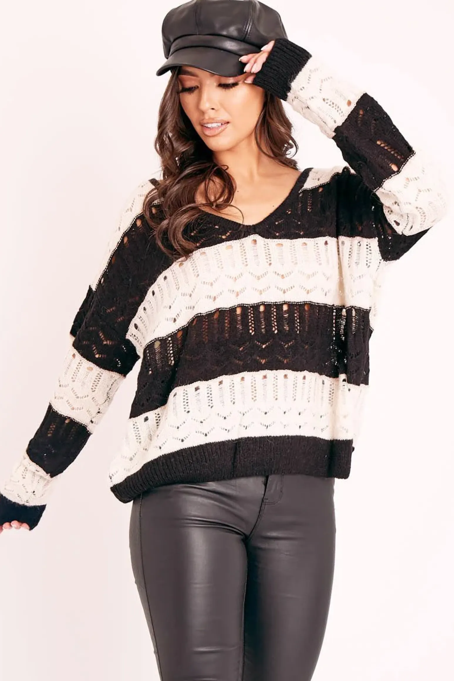 Rebellious Fashion Black Striped Metallic Thread Knit Jumper - Aarolyn