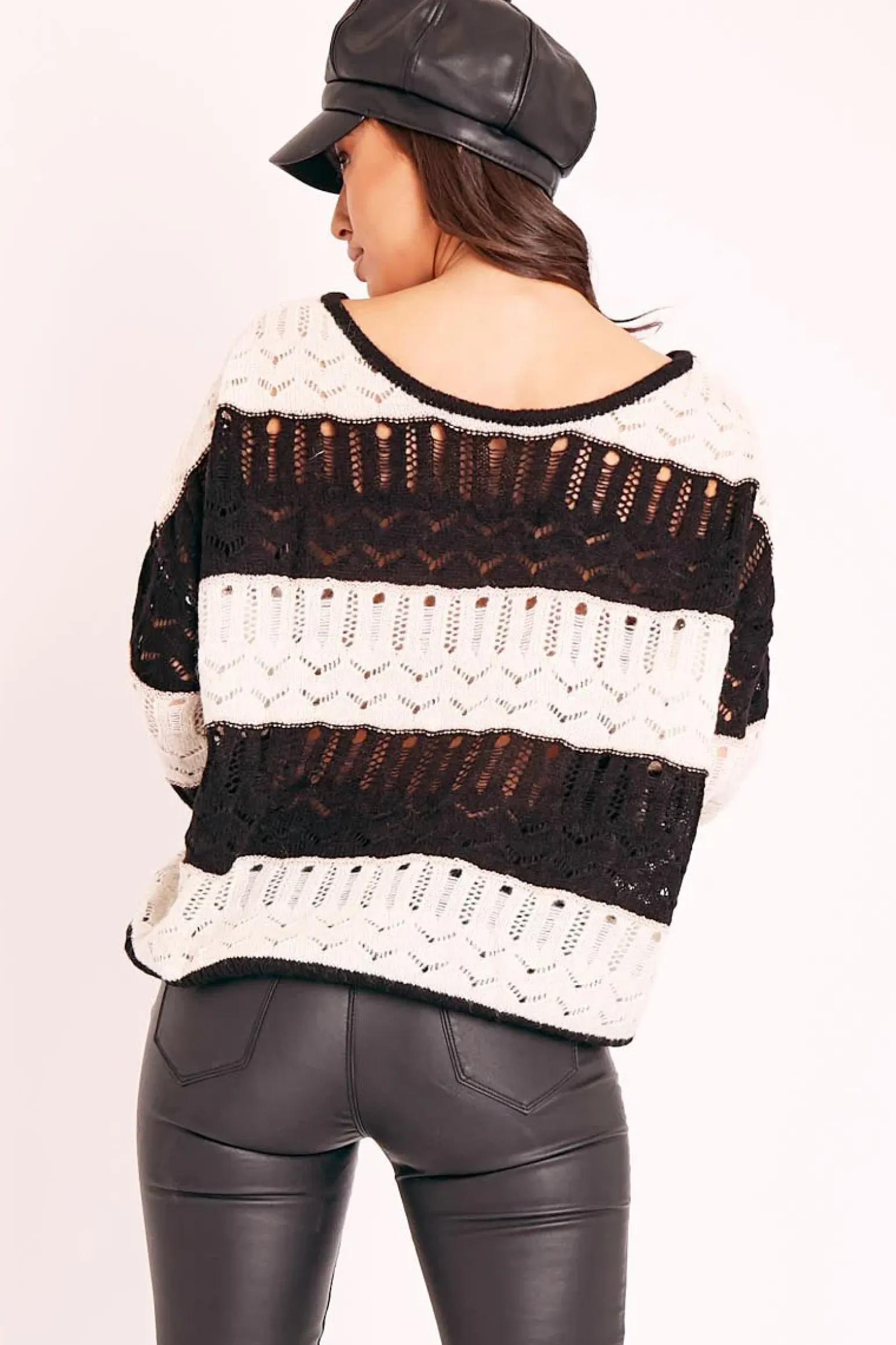 Rebellious Fashion Black Striped Metallic Thread Knit Jumper - Aarolyn