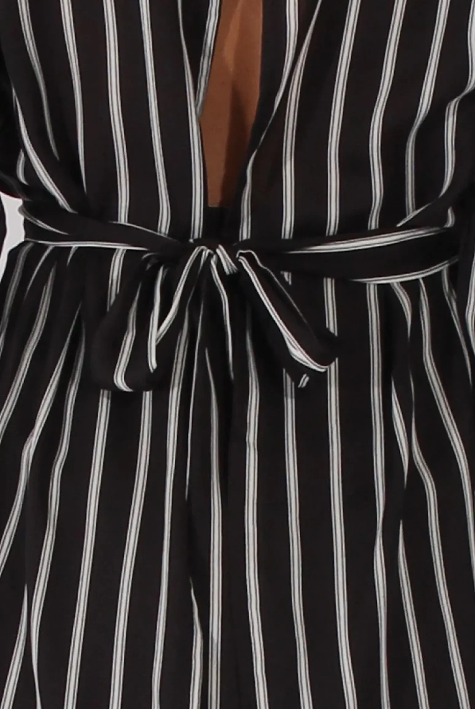 Rebellious Fashion Black Striped Tie Waist Open Back Shirt - Carina