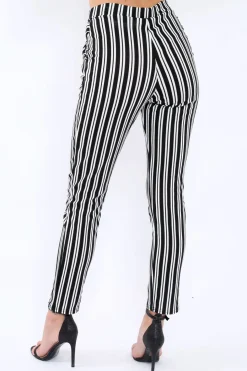 Rebellious Fashion Black Stripe Paper Bag Tie Waist Cigarette Trousers - Shaya