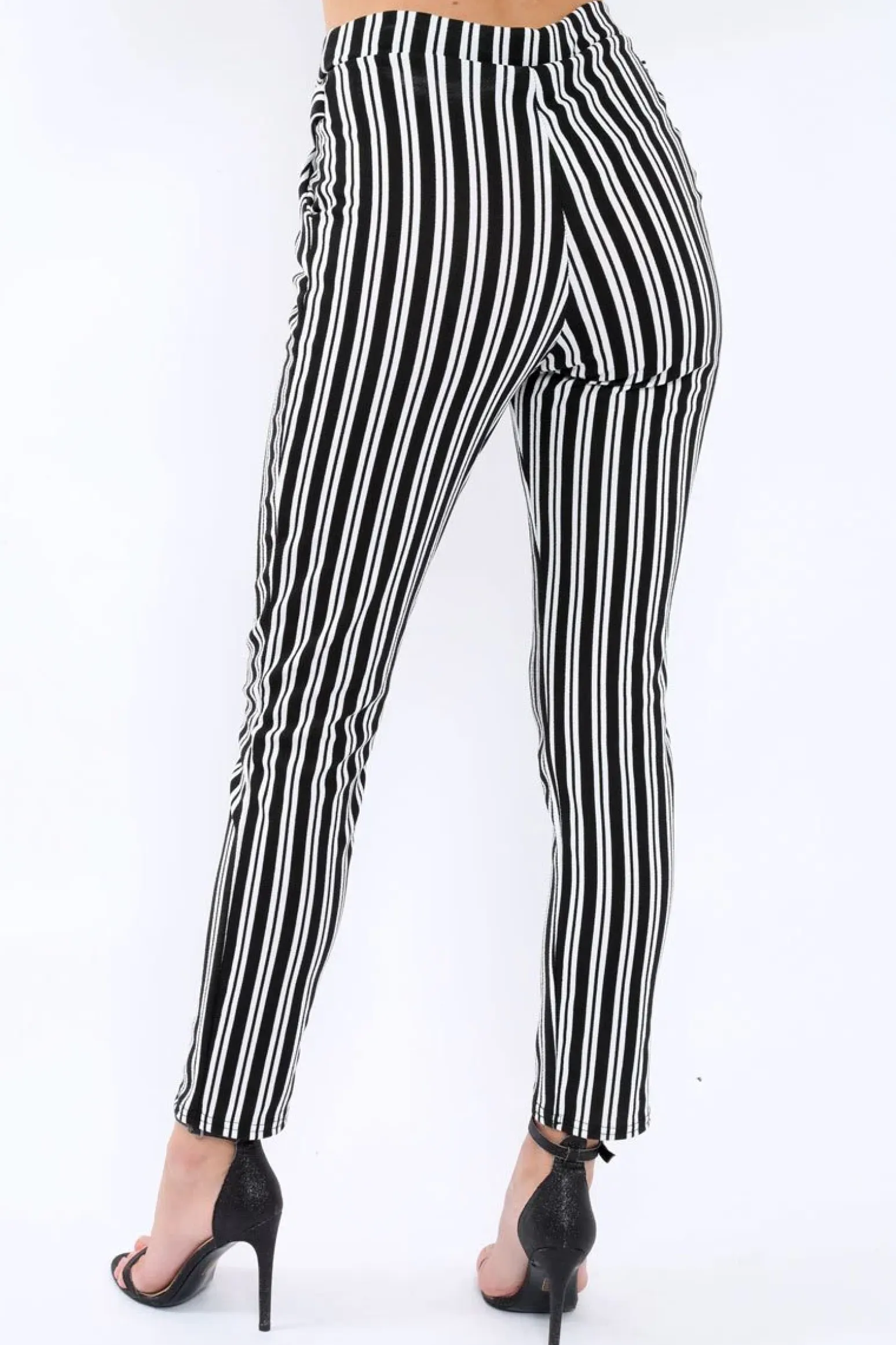 Rebellious Fashion Black Stripe Paper Bag Tie Waist Cigarette Trousers - Shaya