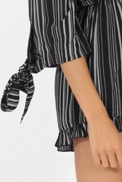Rebellious Fashion Black Stripe Pattern Bardot Playsuit - Katherine