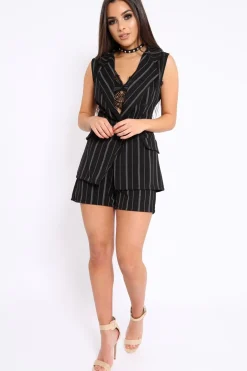 Rebellious Fashion Black Stripe Ring Belt Shorts - Neyla