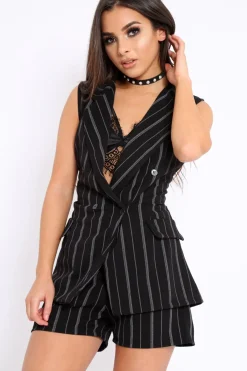Rebellious Fashion Black Stripe Ring Belt Shorts - Neyla