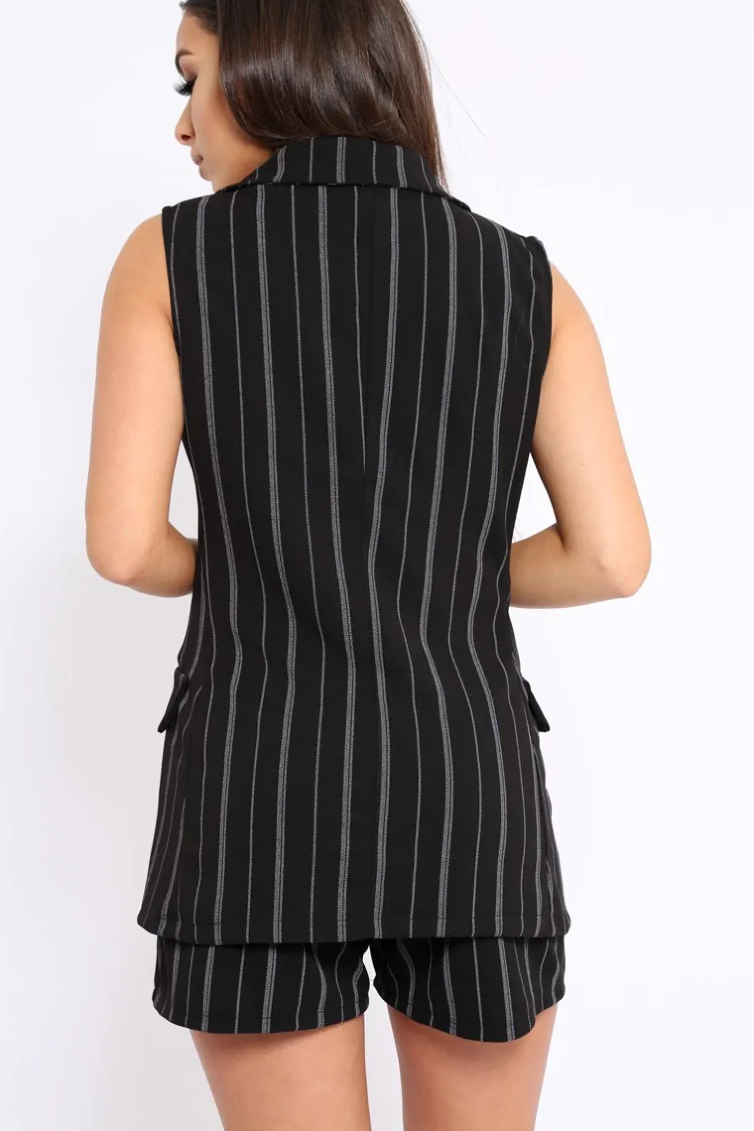 Rebellious Fashion Black Stripe Sleeveless Blazer - Sherley