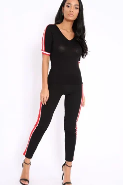 Rebellious Fashion Black Stripe Tracksuit Bottoms - Penina