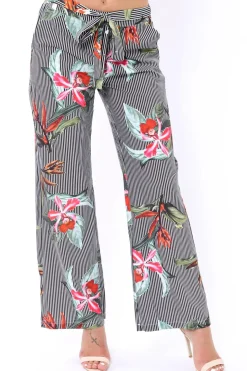 Rebellious Fashion Black Stripe trousers with floral print - Venice