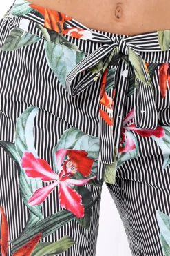 Rebellious Fashion Black Stripe trousers with floral print - Venice