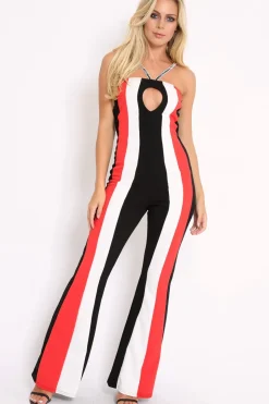Rebellious Fashion Black Stripe Wide Leg Plait Jumpsuit - Heather