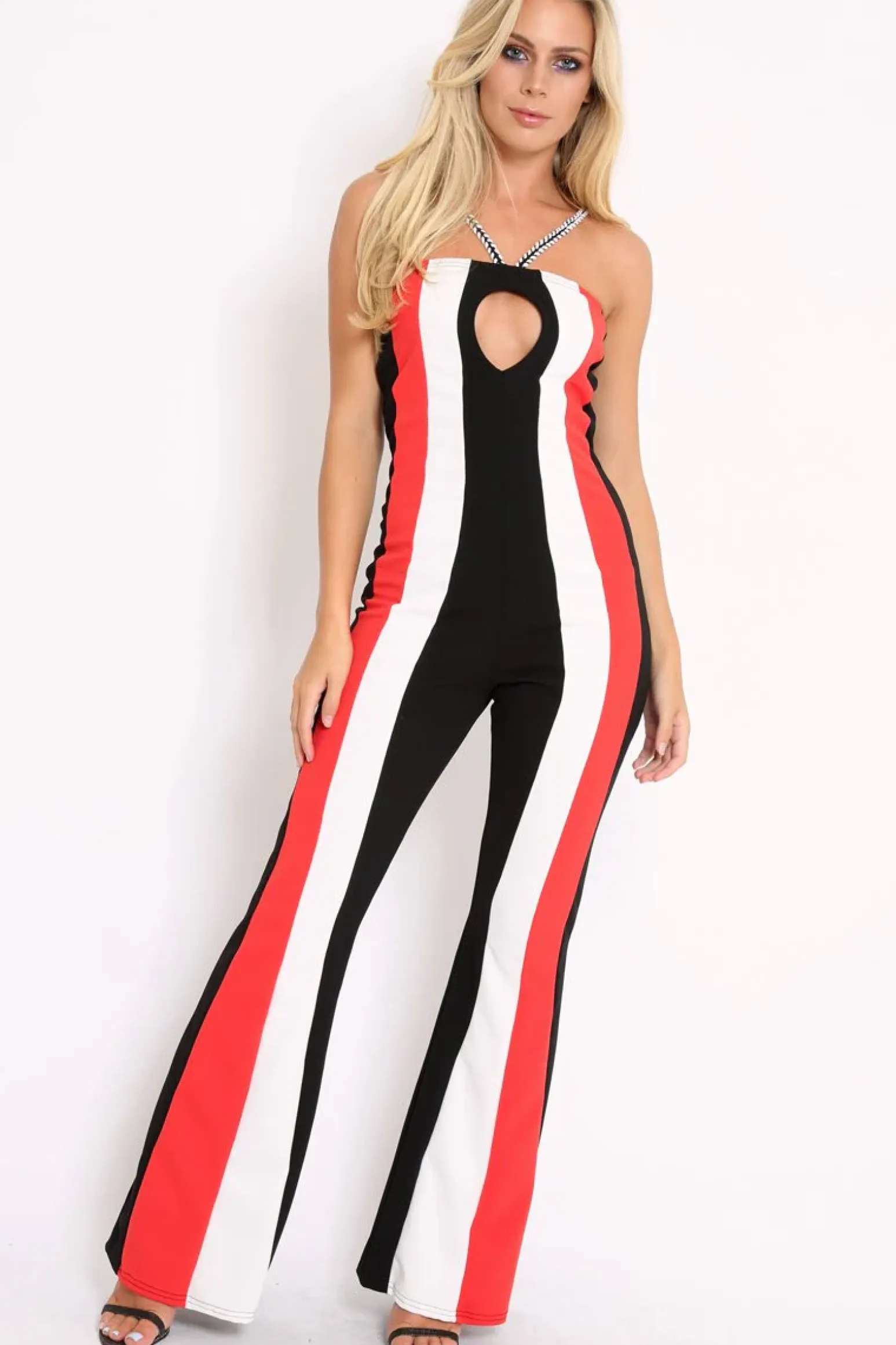 Rebellious Fashion Black Stripe Wide Leg Plait Jumpsuit - Heather