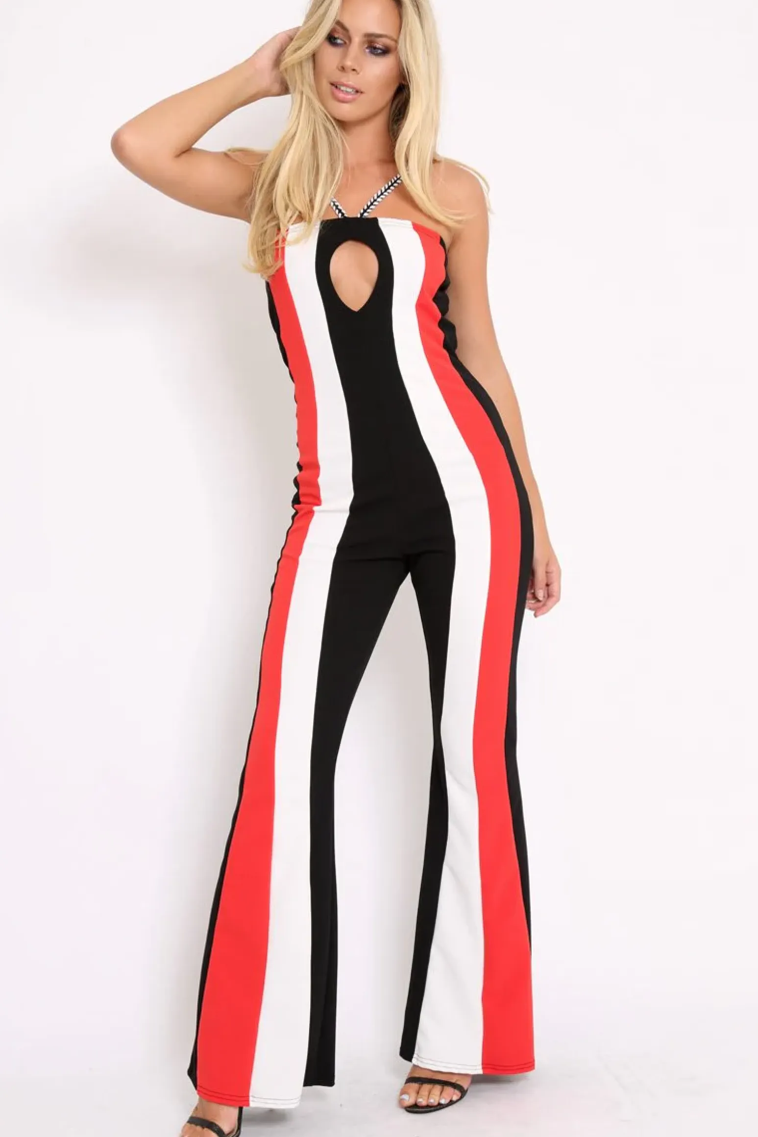 Rebellious Fashion Black Stripe Wide Leg Plait Jumpsuit - Heather