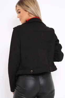 Rebellious Fashion Black Suedette Biker Jacket - Rachel