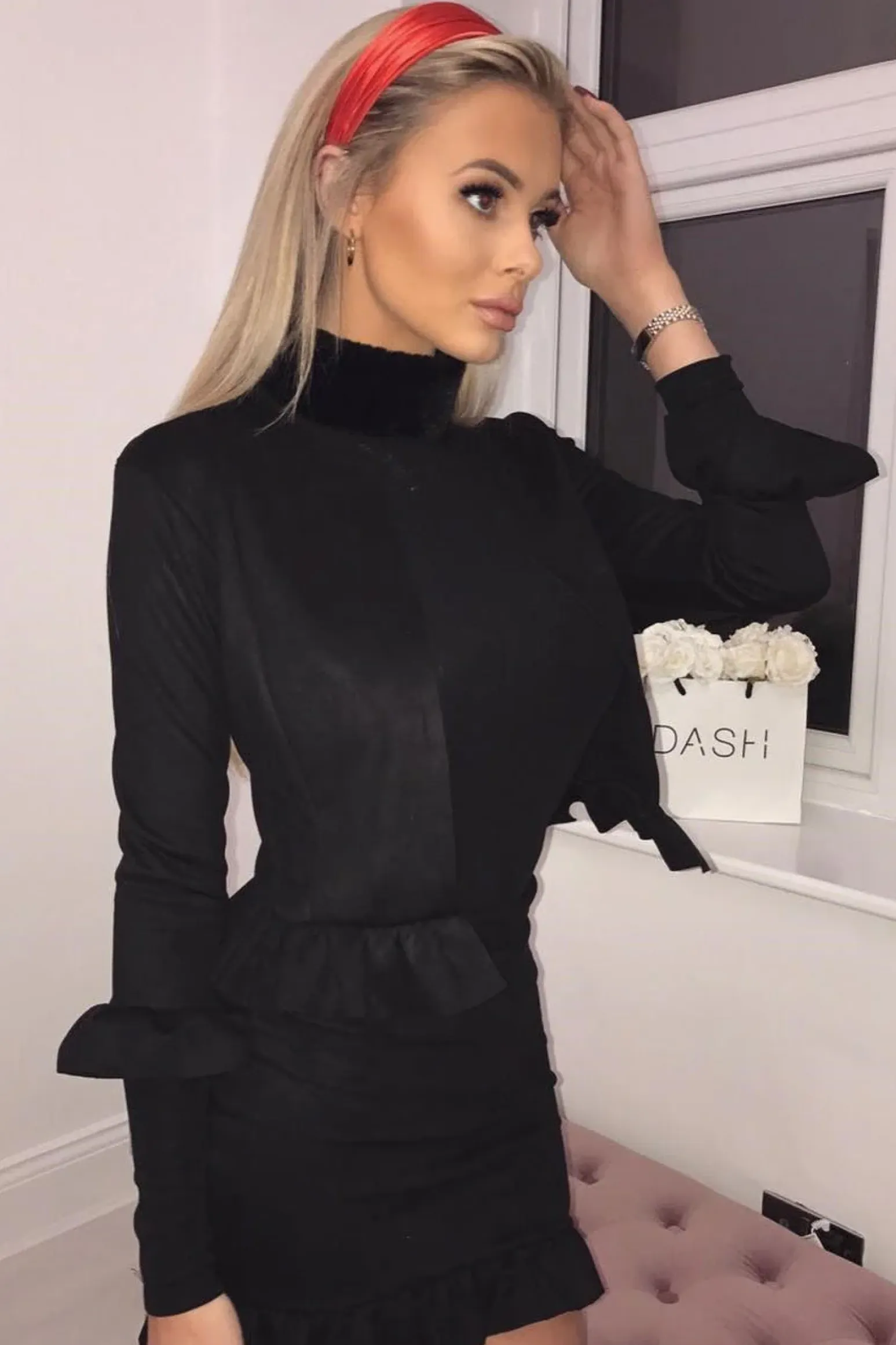 Rebellious Fashion Black Suedette Frill Hems Jacket - Elsa