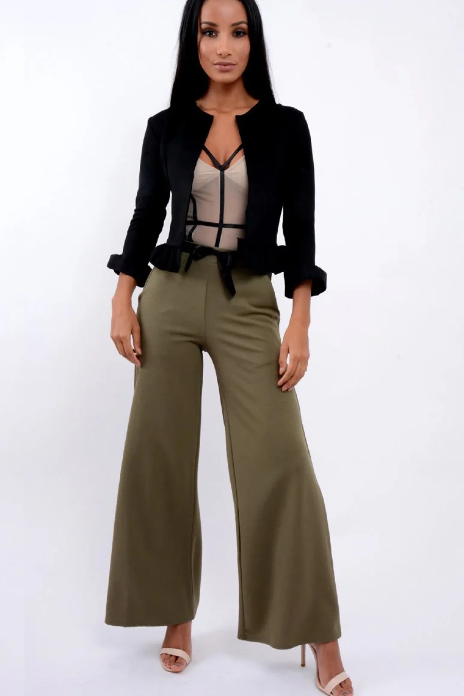 Rebellious Fashion Black Suedette Frill Hems Jacket - Elsa