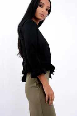 Rebellious Fashion Black Suedette Frill Hems Jacket - Elsa