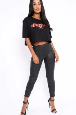Rebellious Fashion Black Suedette High Waisted Leggings - Emilyn
