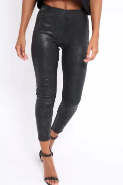 Rebellious Fashion Black Suedette High Waisted Leggings - Emilyn