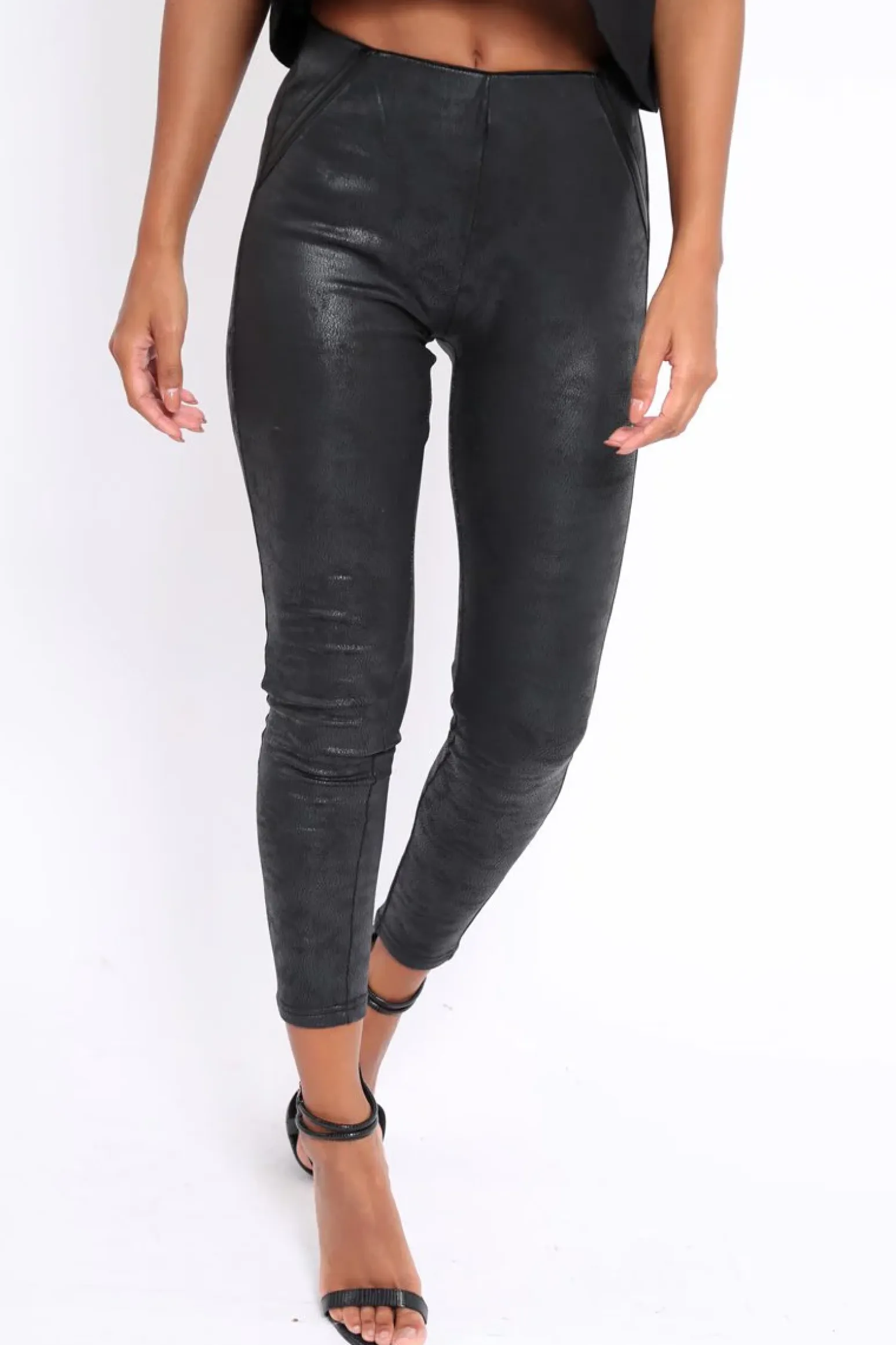 Rebellious Fashion Black Suedette High Waisted Leggings - Emilyn