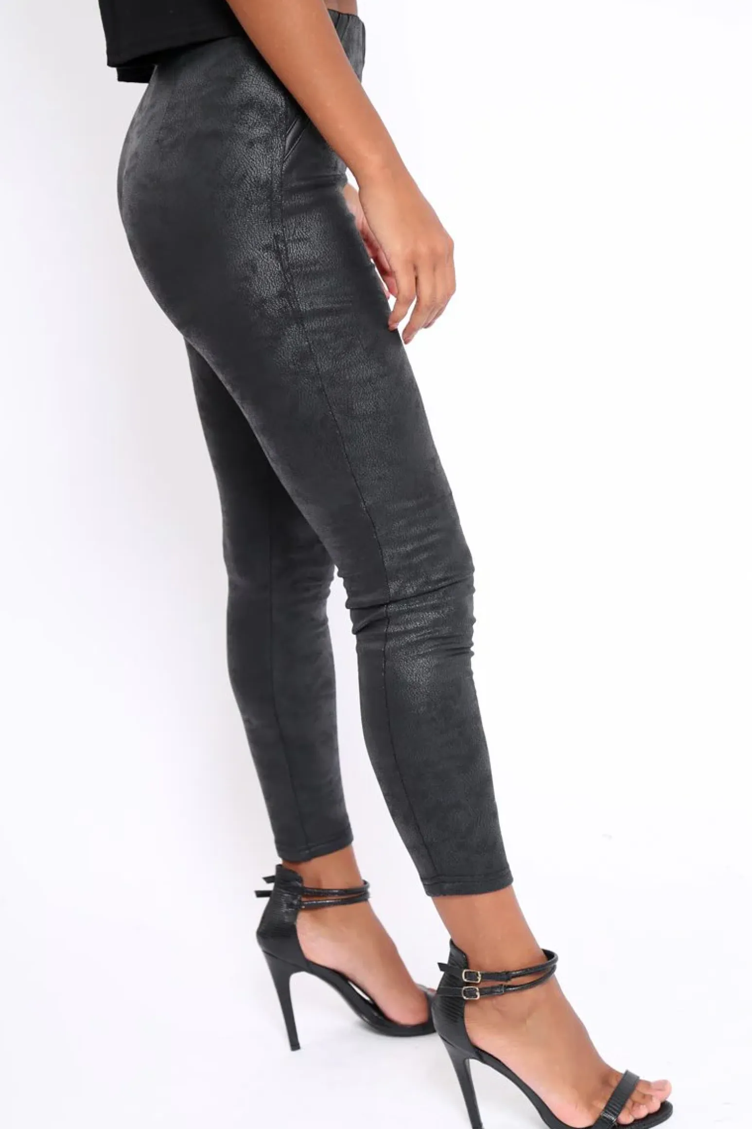 Rebellious Fashion Black Suedette High Waisted Leggings - Emilyn