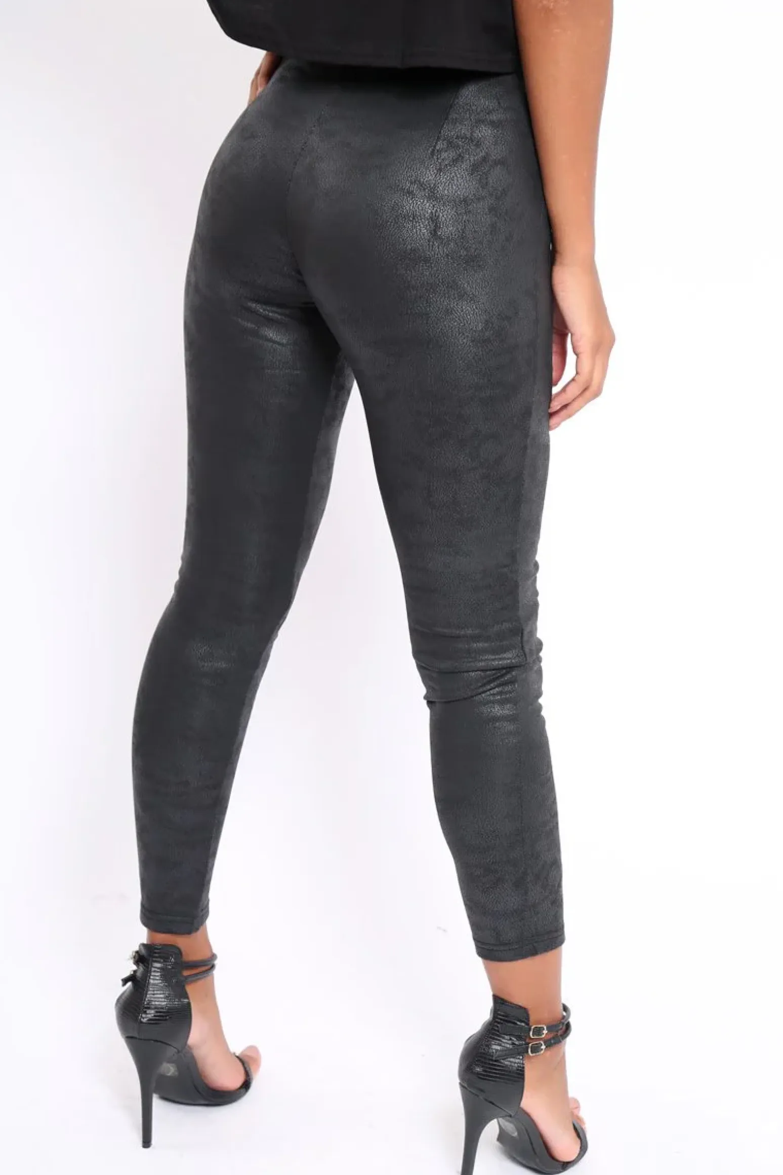 Rebellious Fashion Black Suedette High Waisted Leggings - Emilyn