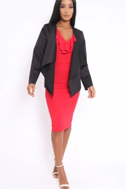 Rebellious Fashion Black Suedette Waterfall Jacket - Kallie