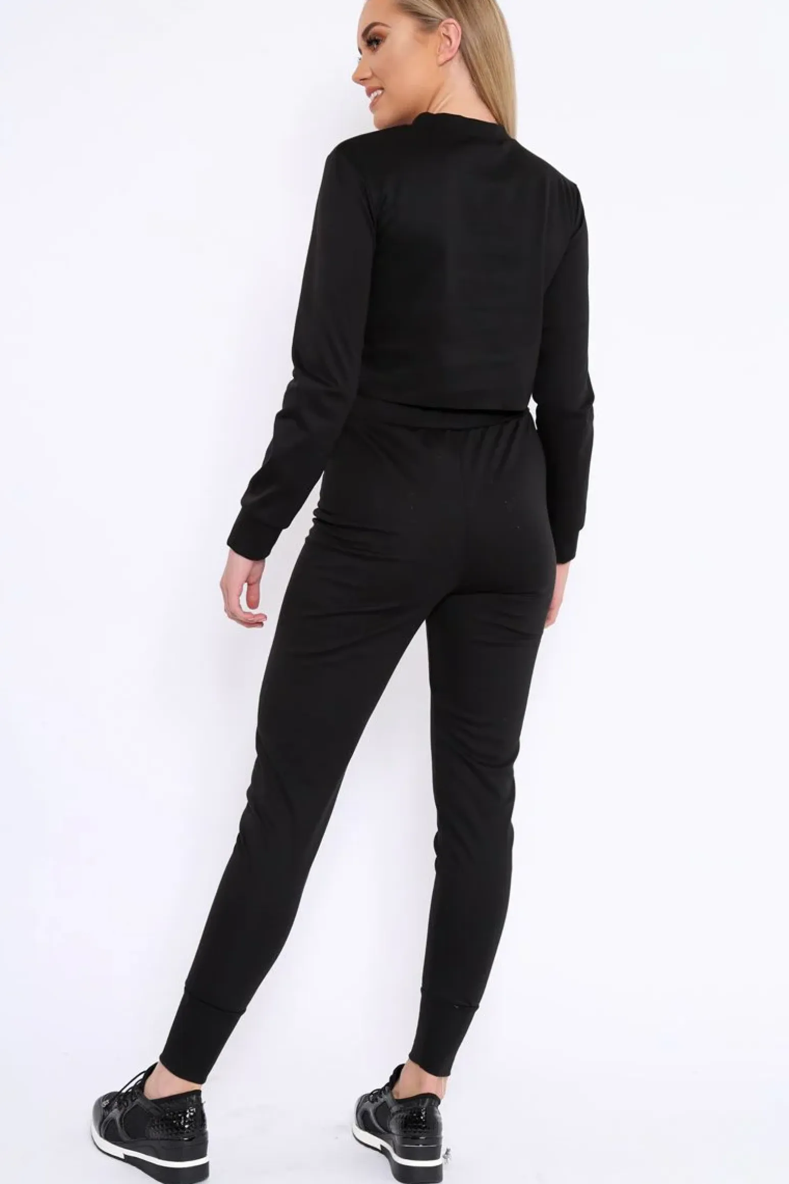 Rebellious Fashion Black Super Red Slogan Crop Jumper And Joggers Loungerwear Set - olita