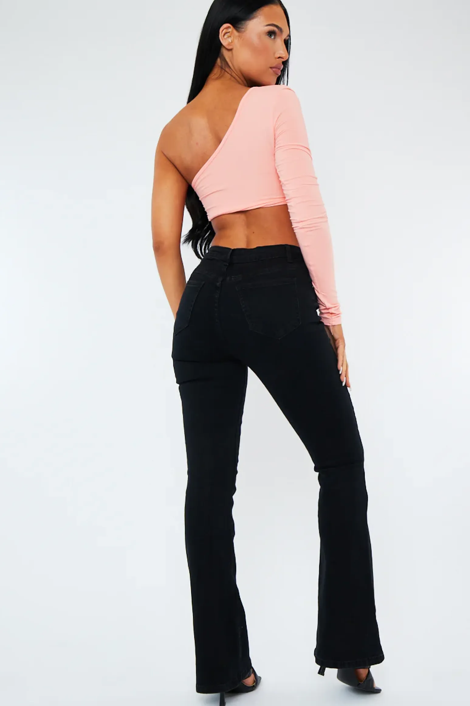 Rebellious Fashion Black Super Stretch Flare Leg Jeans - Milo