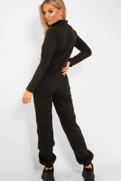 Rebellious Fashion Black Sweat Drawstring Waist Jumpsuit - Darrah
