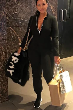 Rebellious Fashion Black Sweat Drawstring Waist Jumpsuit - Darrah