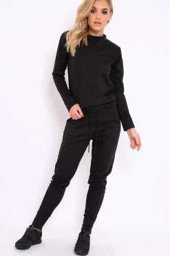 Rebellious Fashion Black Sweatshirt and Joggers Loungewear Set - Evalin