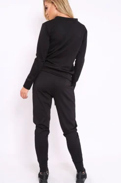 Rebellious Fashion Black Sweatshirt and Joggers Loungewear Set - Evalin