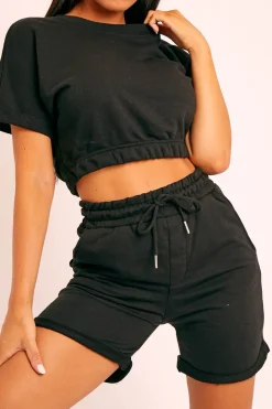 Rebellious Fashion Black Sweat Top Shorts Loungewear Co-ord - Indee