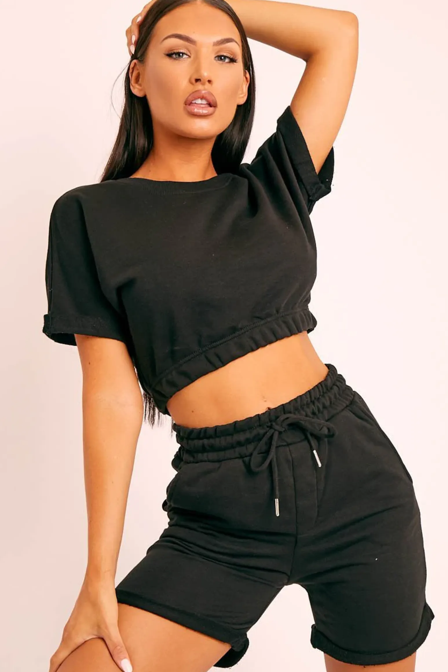 Rebellious Fashion Black Sweat Top Shorts Loungewear Co-ord - Indee
