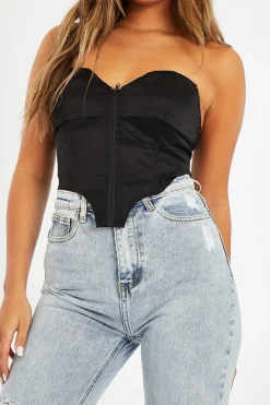 Rebellious Fashion Black Taffeta Sheen Finish Corset Top - Arami
