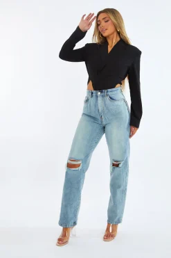 Rebellious Fashion Black Tailored Back Cut Out Bodysuit - Madrigal