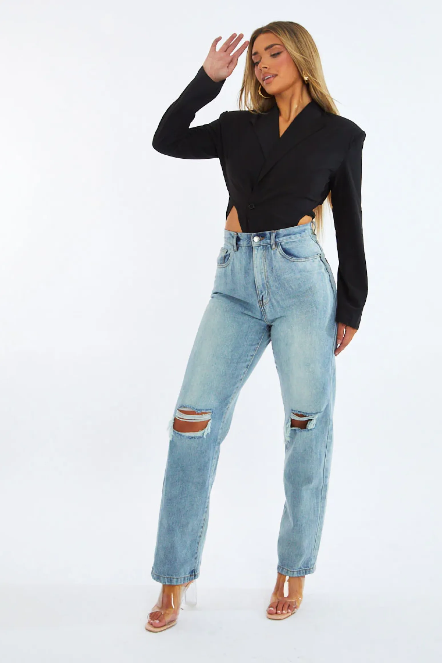 Rebellious Fashion Black Tailored Back Cut Out Bodysuit - Madrigal