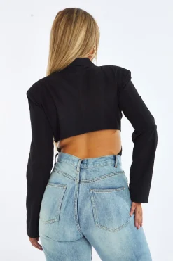 Rebellious Fashion Black Tailored Back Cut Out Bodysuit - Madrigal
