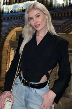 Rebellious Fashion Black Tailored Back Cut Out Bodysuit - Madrigal