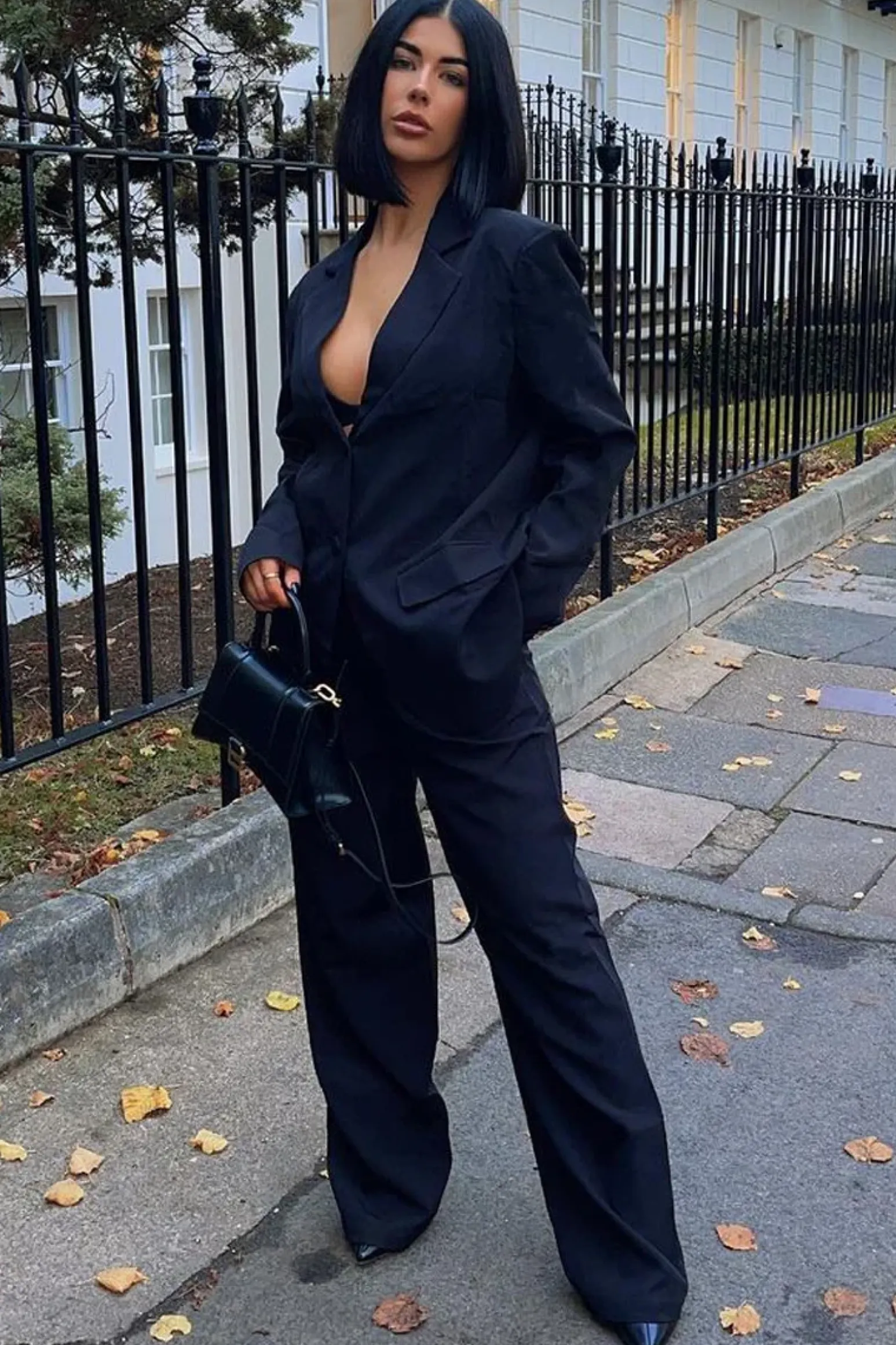 Rebellious Fashion Black Tailored Blazer & Wide Leg Trouser Set - Casidi