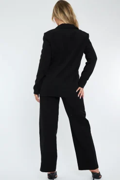 Rebellious Fashion Black Tailored Blazer & Wide Leg Trouser Set - Casidi