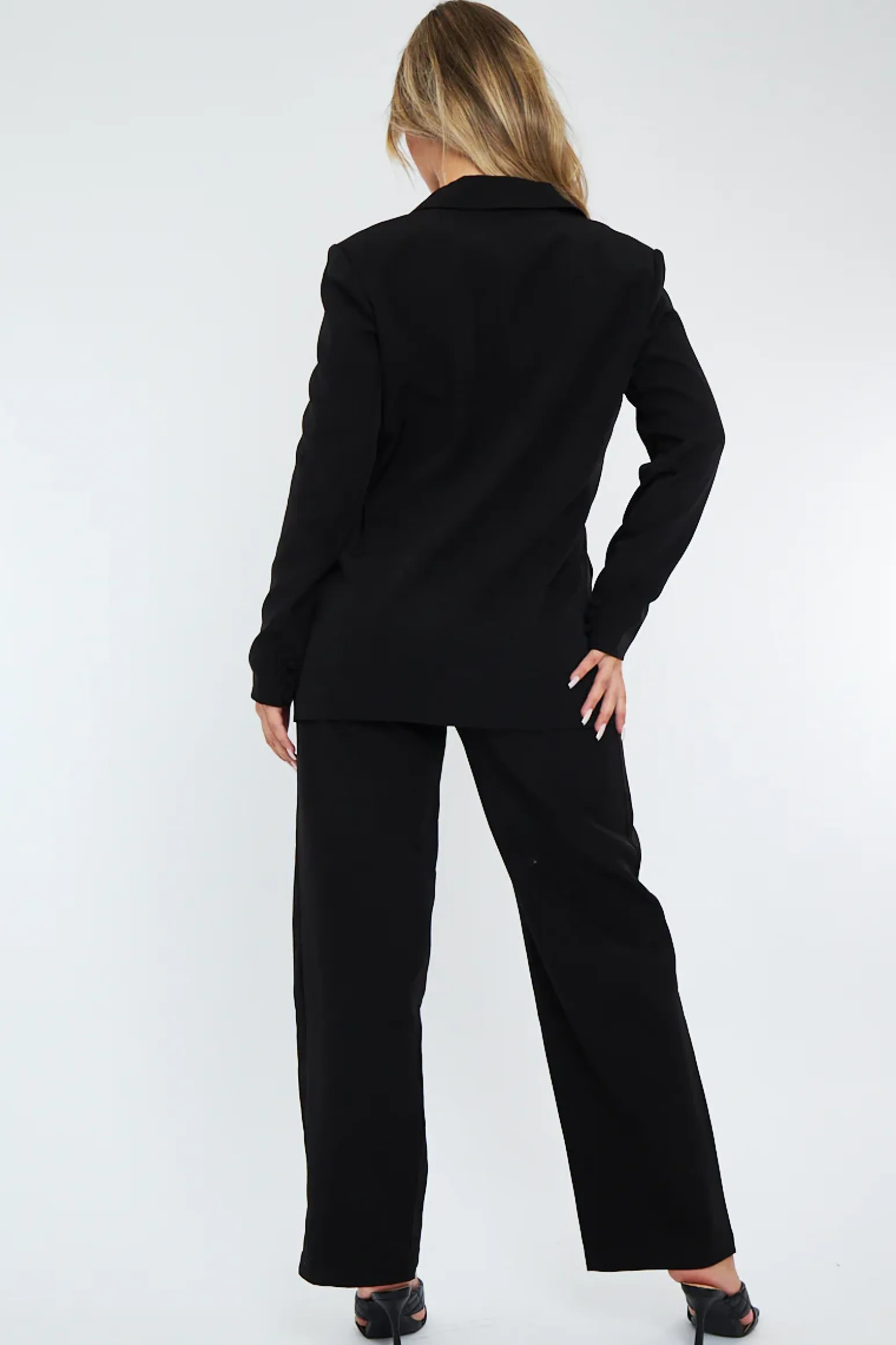 Rebellious Fashion Black Tailored Blazer & Wide Leg Trouser Set - Casidi