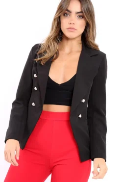 Rebellious Fashion Black Tailored Blazer with Silver Button Detailing - Rhetta