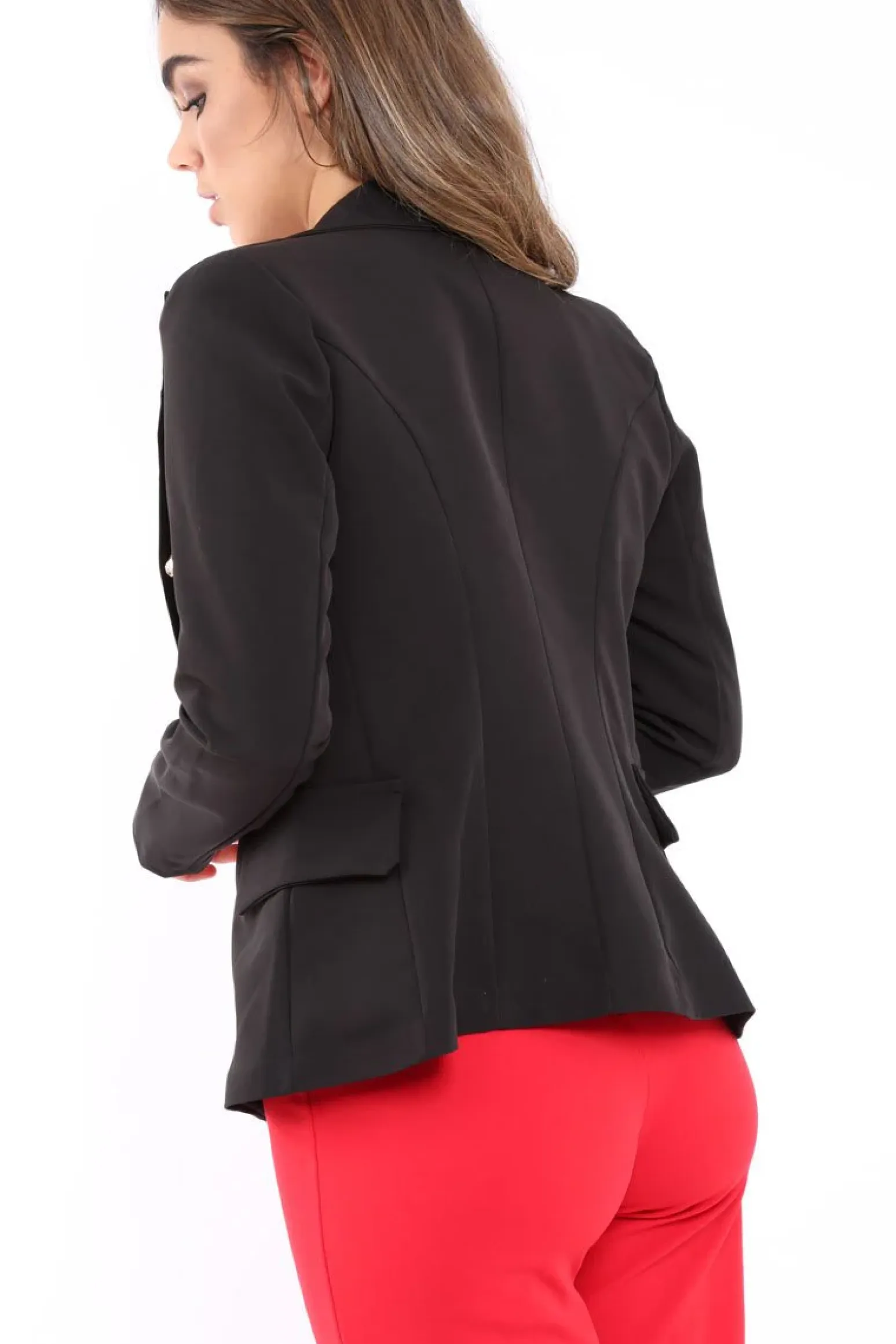 Rebellious Fashion Black Tailored Blazer with Silver Button Detailing - Rhetta
