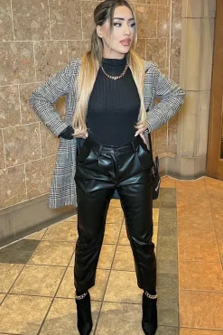 Rebellious Fashion Black Tailored Fit PU Leather Trousers - Nadya